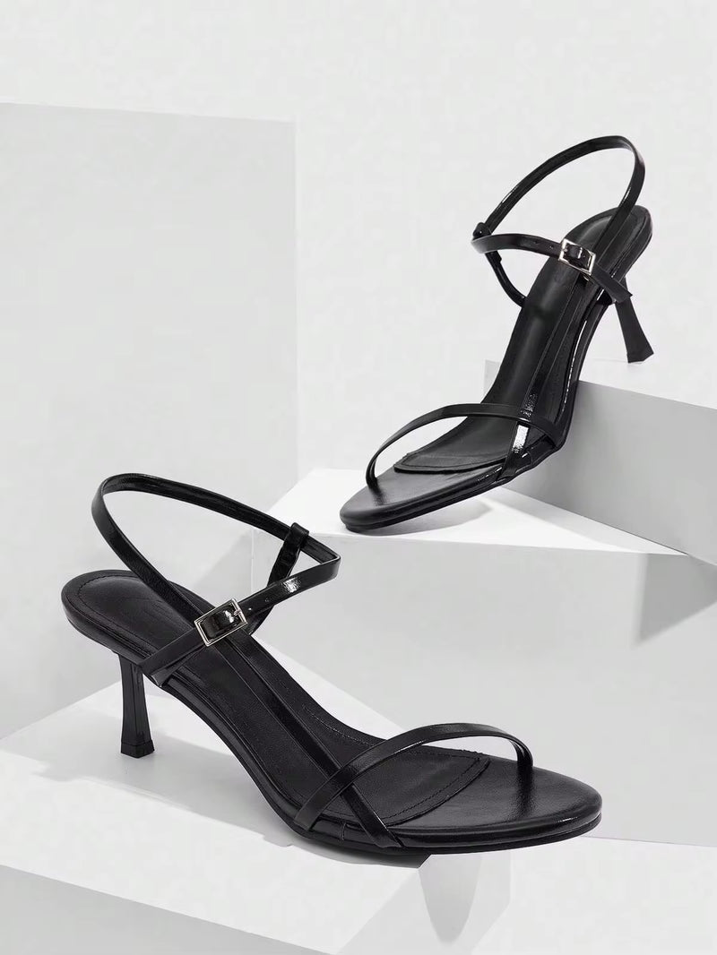 CUCCOO SZL Women Shoes Summer Round Toe Thin Heel Black Strap Side Buckle Back Lift Stylish Sexy Dinner Party Ladies High Heel Sandals Women's Shoes