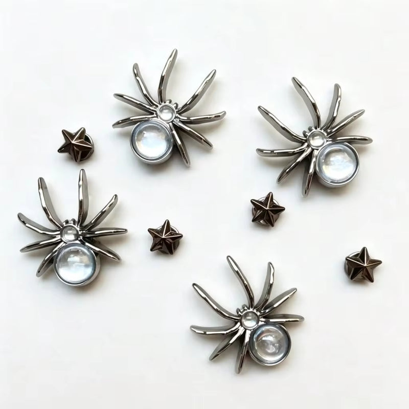 8pcs Black Spider & Pentagram Gothic Style Shoe Charms, 3D Layered ABS Resin Material, Lightweight Street Minimalist Punk Fashion DIY Shoe Buckle Decor Accessories, All Season Unisex For Garden Shoes